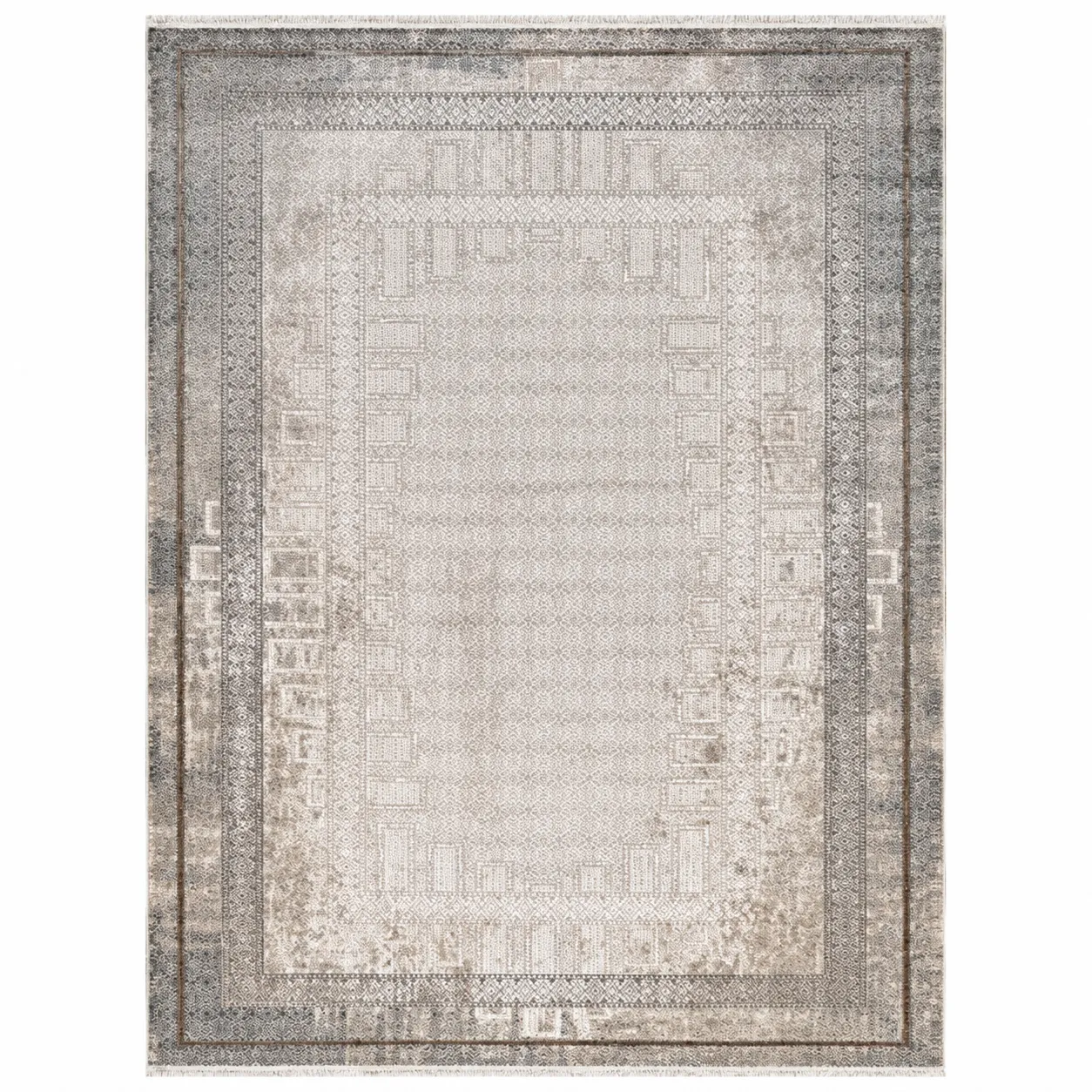 Atlas Halı Dore Maviş Modern Geometrik Desenli Krem Gri Halı