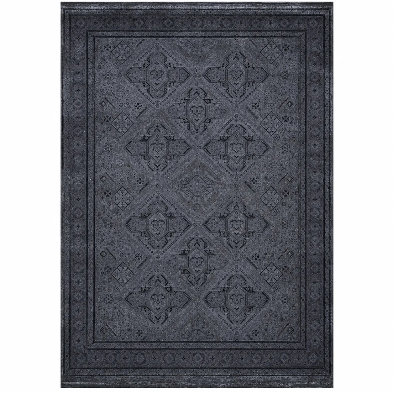 Royal Halı Prime Koleksiyonu Antrasit Gri Geometrik Madalyon Desenli Halı