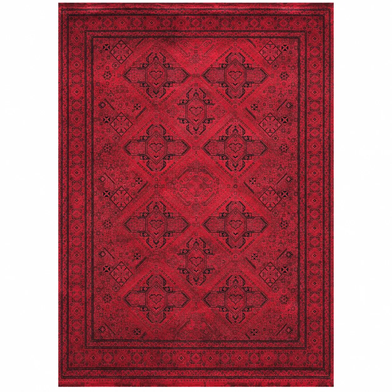 Royal Halı Prime Koleksiyonu Bordo Kırmızı Geometrik Madalyon Desenli Halı