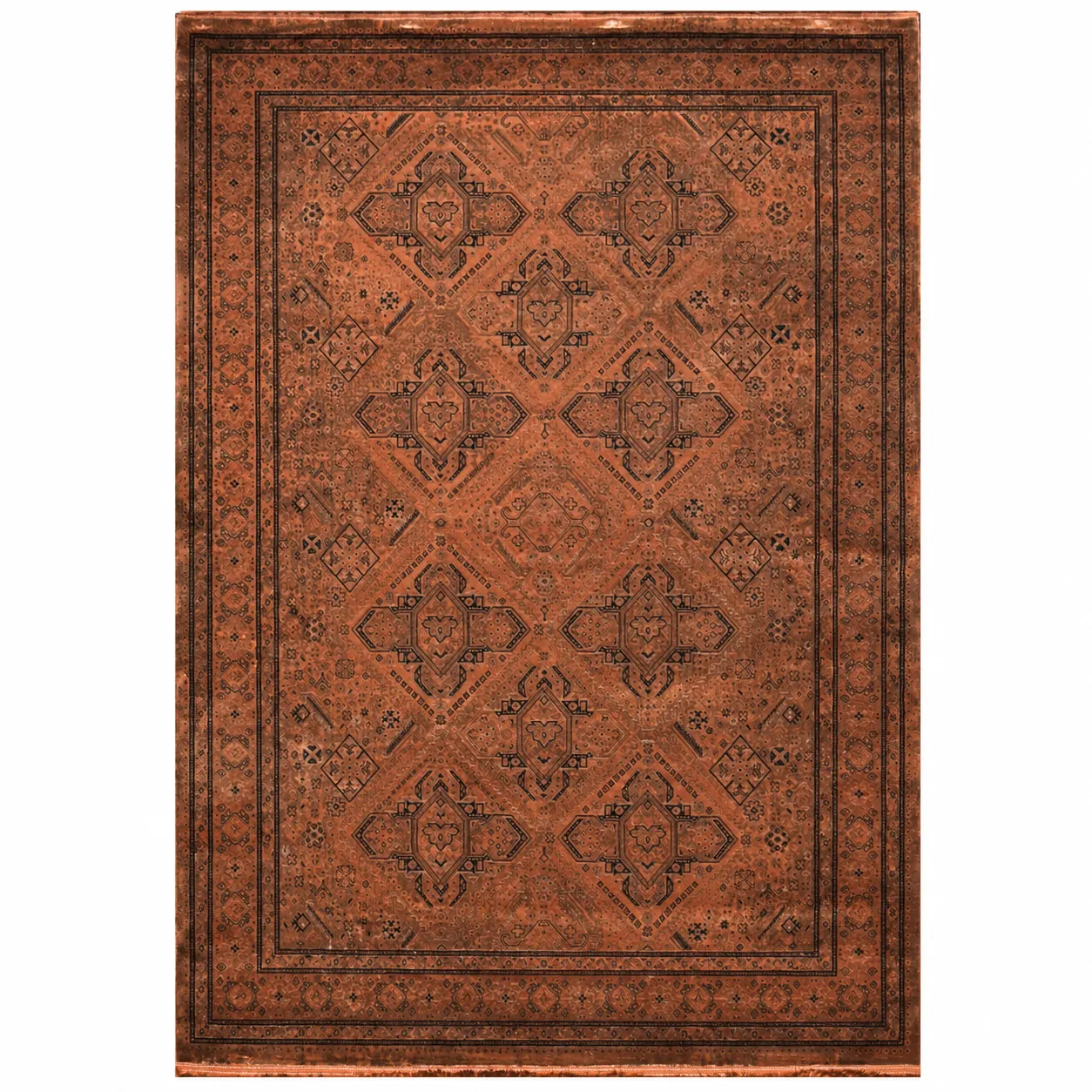 Royal Halı Prime Koleksiyonu Kiremit Bakır Geometrik Madalyon Desenli Halı