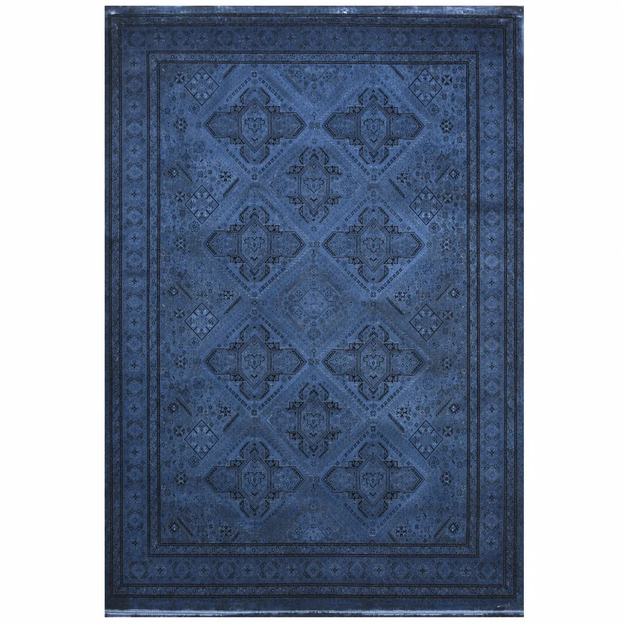 Royal Halı Prime Koleksiyonu Lacivert Mavi Geometrik Madalyon Desenli Halı