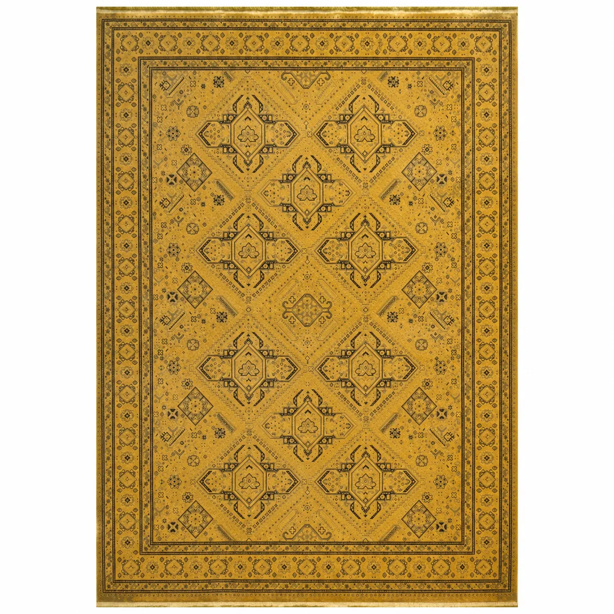 Royal Halı Prime Koleksiyonu Hardal Sarısı Geometrik Desenli Klasik Halı