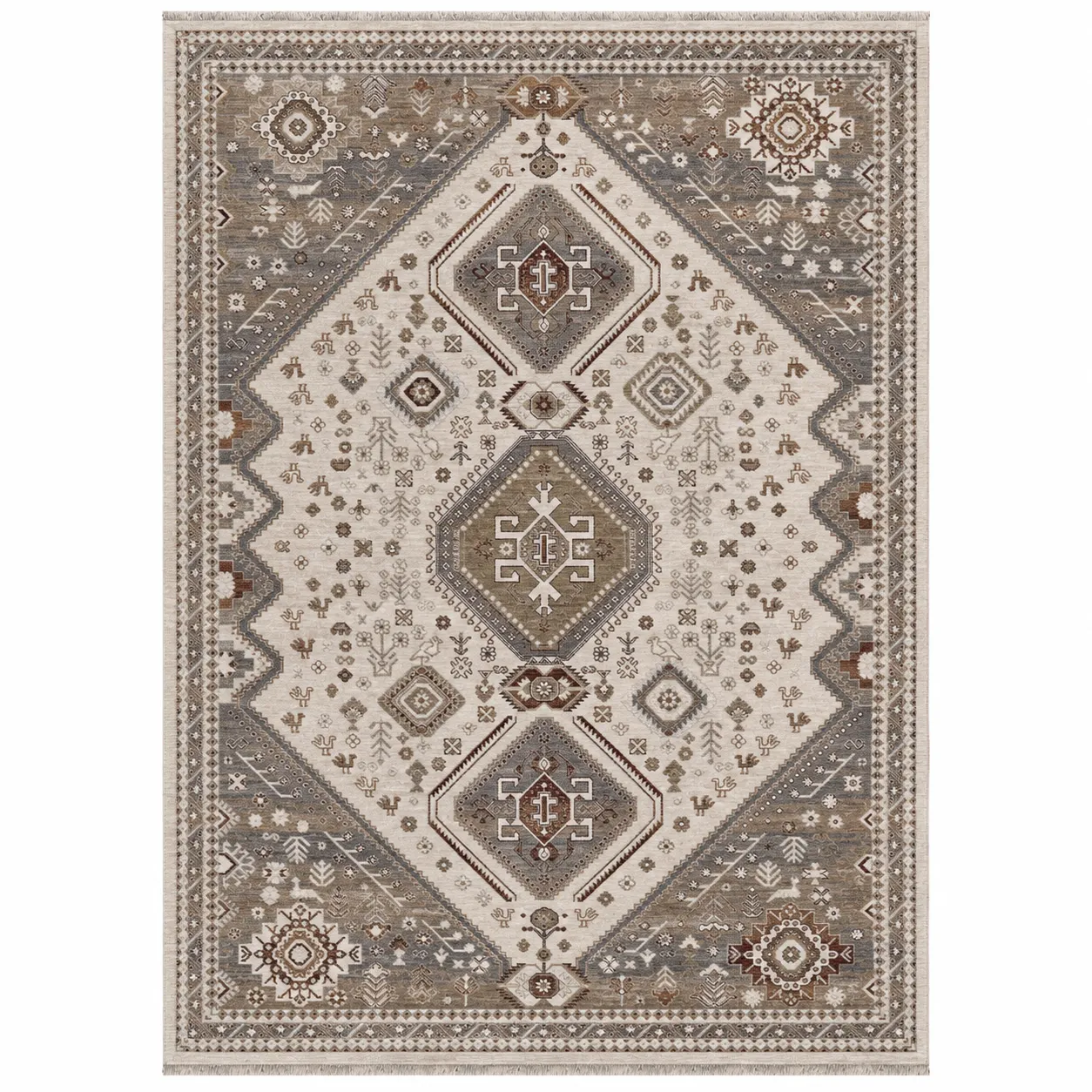 Royal Halı Armonika Koleksiyonu Bej Vizon Etnik Geometrik Desenli Halı