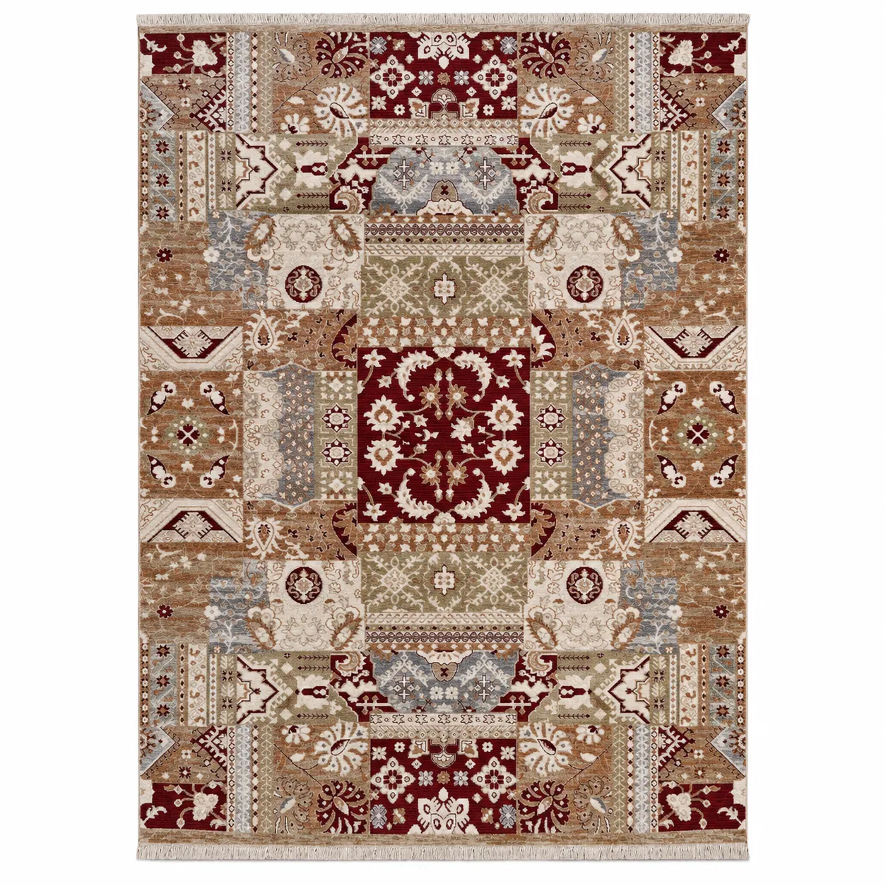 Royal Halı Armonika Koleksiyonu Bordo Bej Patchwork Etnik Desenli Halı